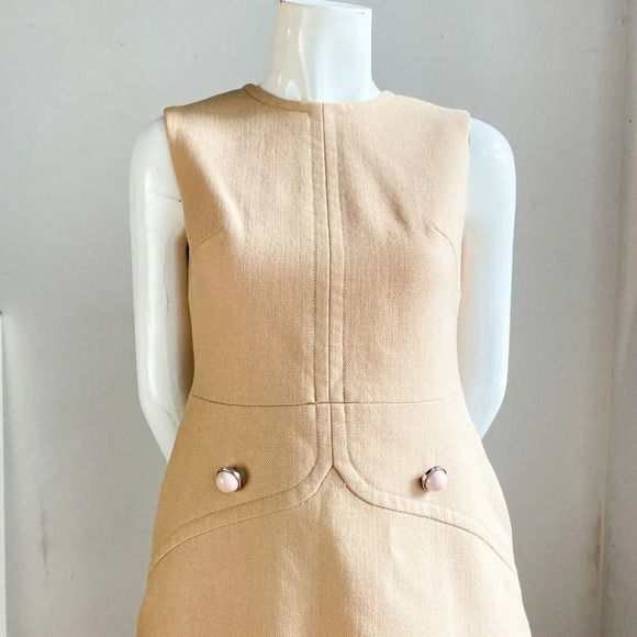 Vintage 60s Mod Camel Wool Sleeveless Dress M - Picture 2 of 7